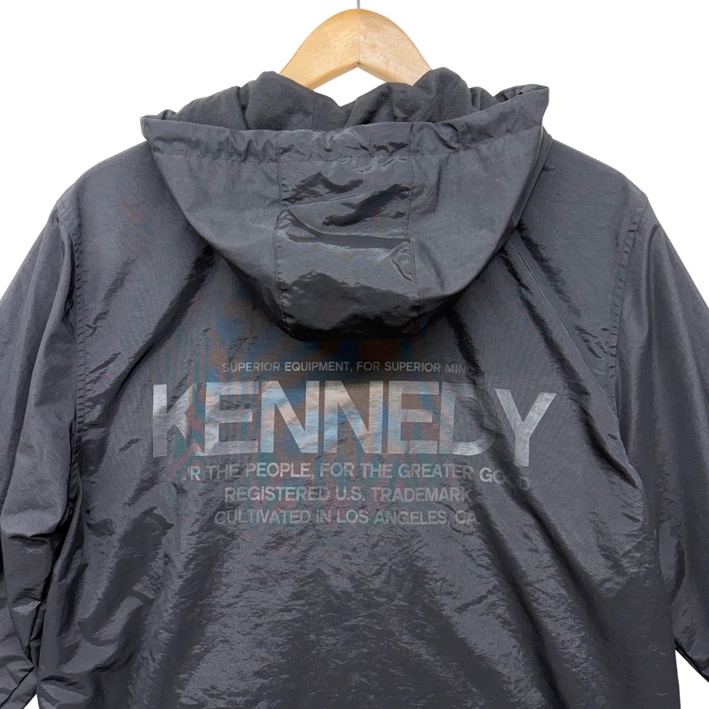 Kennedy Denim Co Mens Extended Coachs Jacket Black Hooded Windbreaker 16222T S